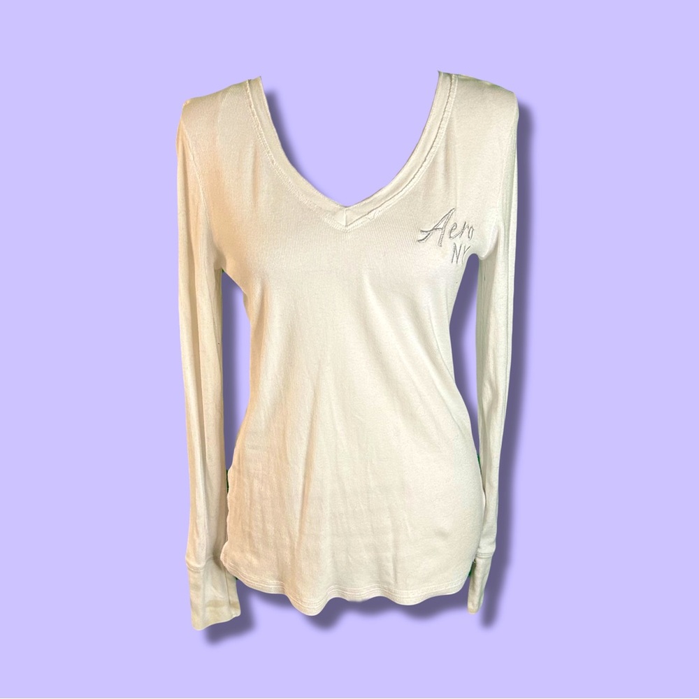 White Aeropostale Long Sleeve V-neck